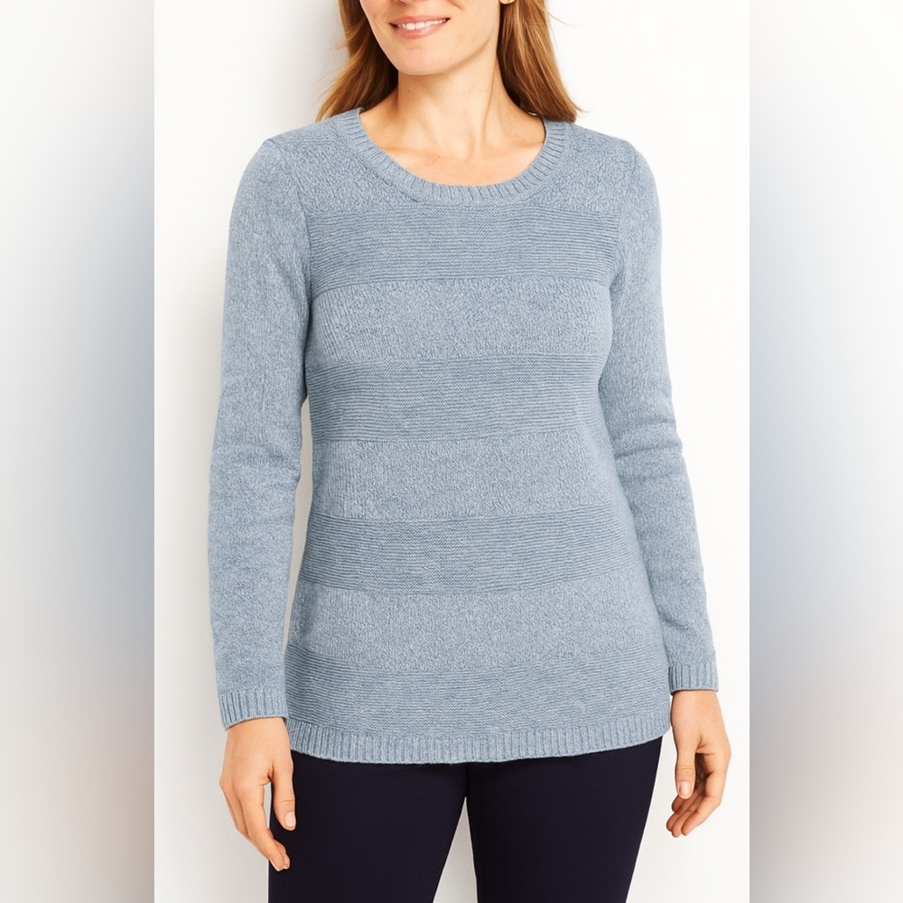 Talbots Women's Ribbed Knitted Tunic Sweater Light Blue. 100% Cotton. Size Large